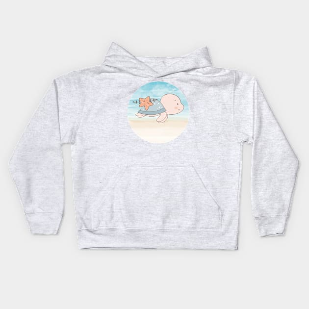 Cute Sea Turtle Starfish Kids Hoodie by Art master